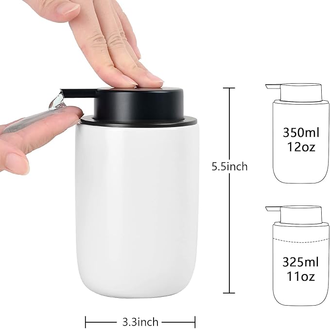 BosilunLife White Soap Dispenser Set - 2 Pack 12oz Ceramic Dish Soap Dispenser with Rust Proof Pump for Kitchen, Hand Soap and Lotion Set Suitable for Farmhouse Bathroom Decor with Waterproof Labels-NeatNest