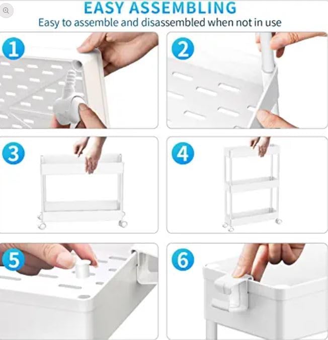 SPACEKEEPER Slim Rolling Storage Cart 4 Tier Bathroom Organizer Mobile Shelving Unit Utility Cart Tower Rack for Kitchen Laundry Narrow Places, White