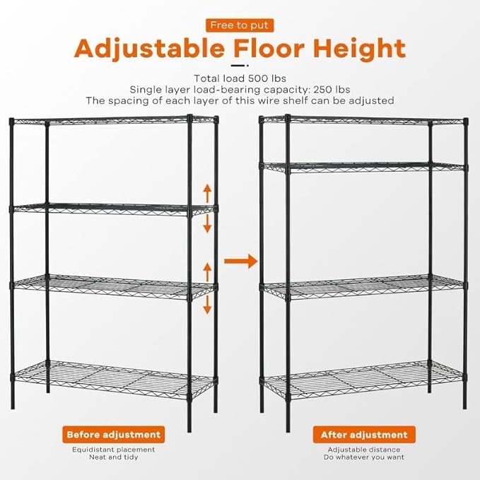 4-Tier Storage Shelves Adjustable,Wire Shelving Heavy Duty Storage Rack Metal Shelf Organizer Wire Rack Shelf for Pantry Garage Kitchen 36" D x14 W x 54" H -Black-NeatNest