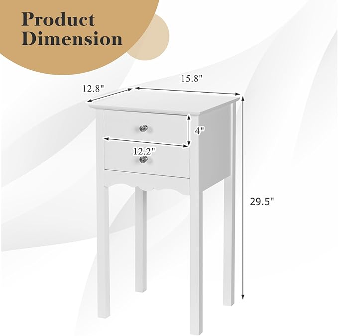 Giantex End Table w/ 2 Drawers Side Table Nightstand Multi-Purpose Accent Table Living Room Bedroom Home Furniture (1, White)
