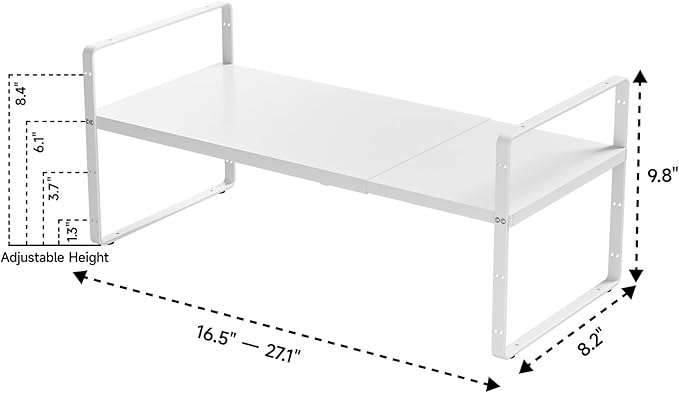 16.5-27’’L Expandable Cabinet Countertop Shelf Organizer, Stackable Metal Shelves, Kitchen Organizers and Storage, White Storage Spice Rack for Pantry and Cupboard-NeatNest