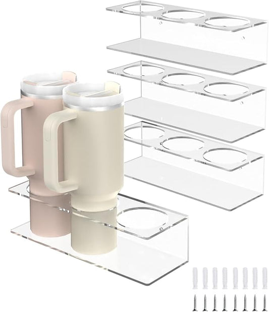 4 Pack Acrylic Water Bottle Organizer for Stanley 40 oz, Stanley Cup Holder, Wall Mounted Spray Can Holder Storage Rack, Tumbler Holder Organizer for Kitchen, Stanley Cup Accessories, Easy to Install-NeatNest