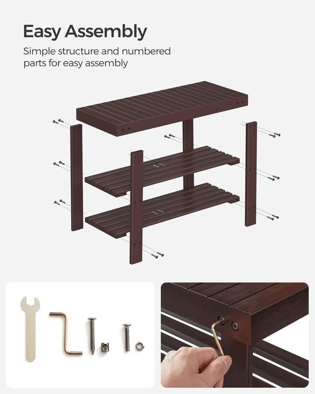 SONGMICS Shoe Rack Bench, 3-Tier Bamboo Shoe Storage Organizer, Entryway Bench, Holds Up to 286 lb, 11.3 x 27.6 x 17.8 Inches, for Entryway Bathroom Bedroom, Brown ULBS04Z-NeatNest