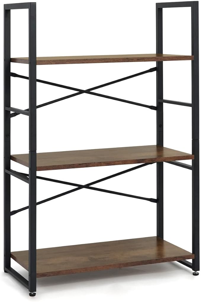 CAPHAUS 3 Tier Small Bookshelf, 24 Inch Width Free Standing Shelf, Bookcase Shelf Storage Organizer, Industrial Book Shelves for Home Office, Living Room, Rustic Oak Vintage Shelves & Metal Frame-NeatNest
