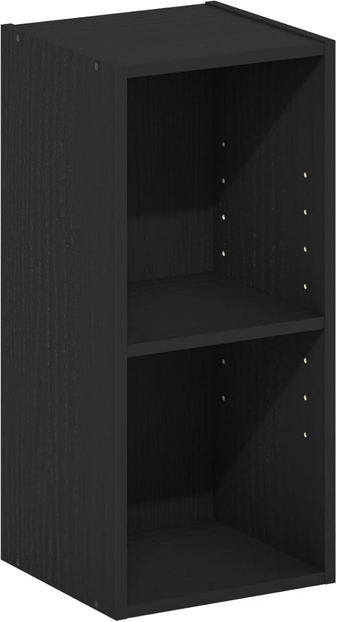 Furinno Fulda 2-Tier Space Saving Storage Shelf Bookcase, 10-Inch Width, Blackwood-NeatNest