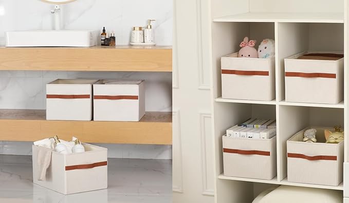 ALYER Collapsible Fabric Storage Organizer with Handles,Shelf Bins Box Container for Bedroom Office Closet Babies Nursery Toys Books Clothes (Beige, 15.8" x 12" x 10")