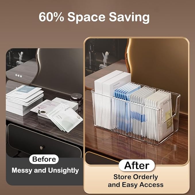 2 Pack Extra Thick Acrylic Makeup Organizer with Removable Dividers - Waterproof Bathroom Storage for Sheet Masks/Essences/Cosmetics, Clear Visible Design, Space-Saving Vanity Organizer-NeatNest