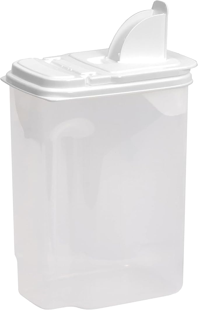 Buddeez Large Food Storage Container - 3.75 Quart Sugar Buddy, All Purpose Clear Kitchen Organization and Storage - Sugar, Flour, Cereal, Rice Dispenser, EZ Pour Spout & Easy Grip Handle (White Lid)-NeatNest