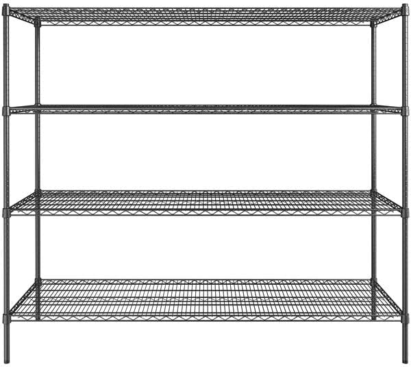 24" x 72" NSF Black Epoxy 4-Shelf Kit with 64" Posts, Heavy Duty Storage Shelving, Wire Shelving Kit, NSF Commercial Storage Rack Unit