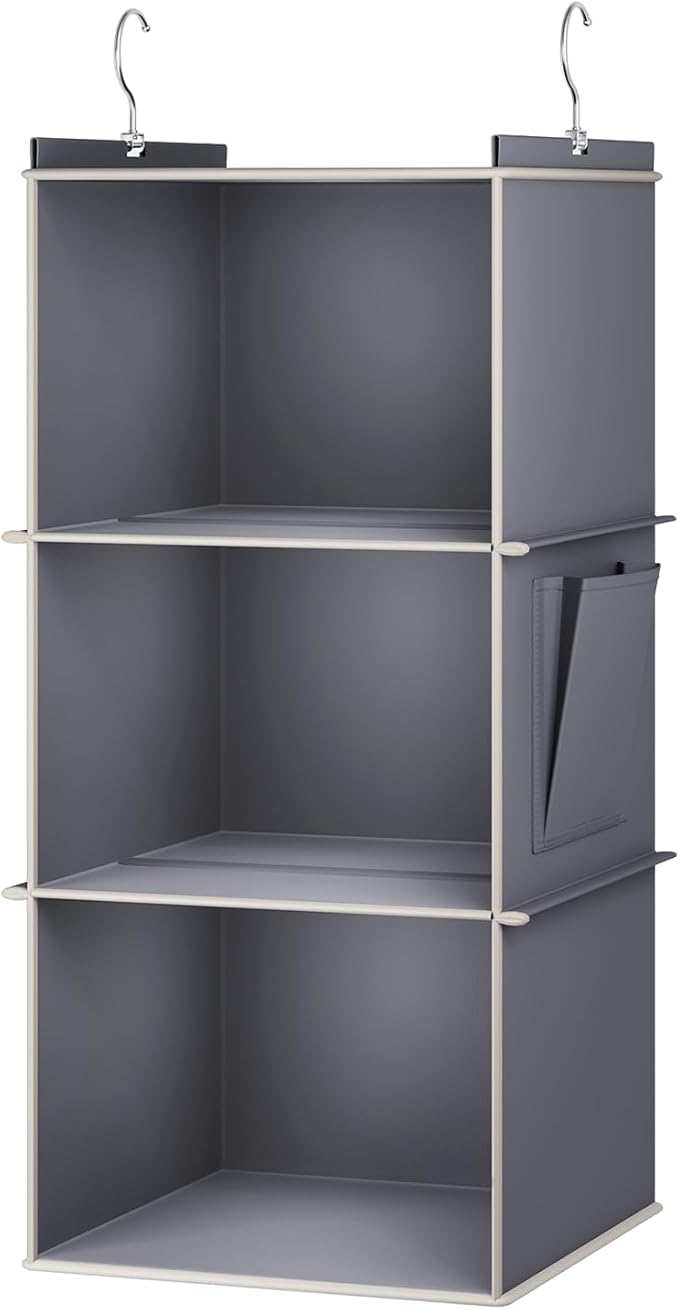 Hanging Closet Organizer, 3-Shelf Closet Hanging Storage Shelves, Grey-NeatNest