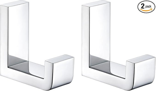 Angle Simple Towel Hooks, SUS 304 Stainless Steel Robe Coat Hooks for Bathroom Wall, Polished Chrome, 2 Pack