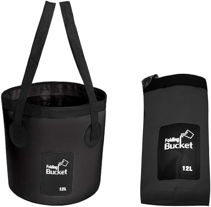 Collapsible Bucket with Handle, Multifunctional Foldable Water Container for Camping, Hiking, Traveling, Fishing, Washing, Gardening, Waterproof, Durable, Lightweight, Black-NeatNest