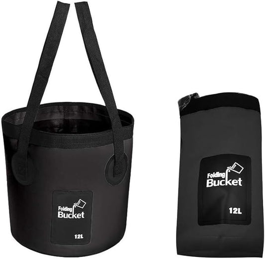 Collapsible Bucket with Handle, Multifunctional Foldable Water Container for Camping, Hiking, Traveling, Fishing, Washing, Gardening, Waterproof, Durable, Lightweight, Black-NeatNest