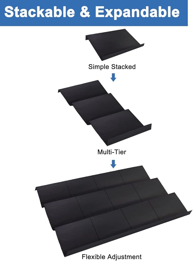 Expandable Spice Drawer Rack Organizer Insert for Kitchen Cabinet - Multi Tier Adjustable Spice Storage Shelf for Seasoning and Jar, Pack of 12-NeatNest
