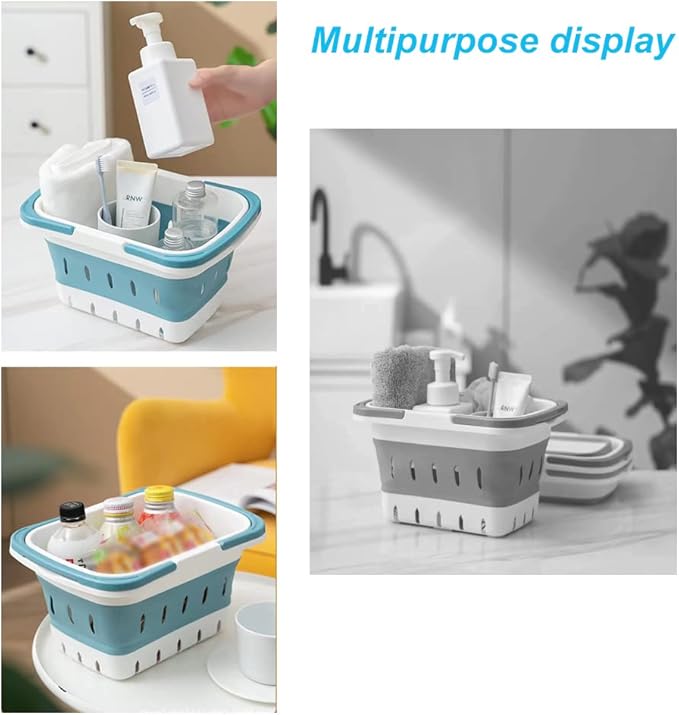 Foldable Plastic Shower Caddy Basket 2 Pcs, Portable and Durable Toiletries Caddy with Handles Ideal for Dorm, Bathroom, Cleaning, Kitchen, Camping, Waterproof, Easy to Clean (Grey 2 pack)-NeatNest