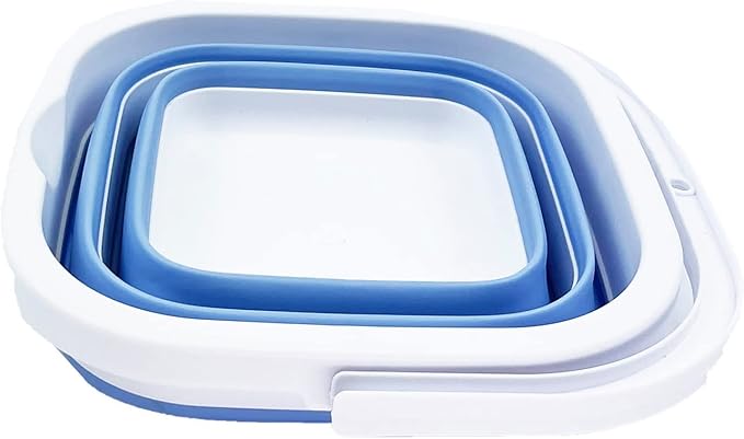 SAMMART Collapsible Rectangular Cleaning Bucket 5L (1.3 Gallon)- Foldable Camping Beach Sand Water Pot Pail- Portable Space Saving Tub for Household, Outdoor Car Washing (White/Baby Blue)-NeatNest