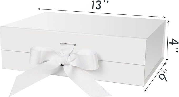 DaiJoob Large White Gift Box with Lid for Presents 13x9x4 Inch with Ribbon and Magnetic Closure (Pack of 1)-NeatNest