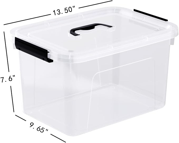 4 Pack 10.5 Quart Clear Storage Box, Plastic Storage Bins with Lids, Stackable Latching Box with Handle, Durable Storage Containers for Organizing