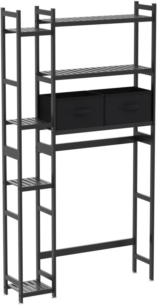 Homde Over The Toilet Storage with Basket and Drawer, Bamboo Bathroom Organizer with Adjustable Shelf & Waterproof Feet Pad, Space Saver Rack for Restroom, Laundry, Brown-NeatNest