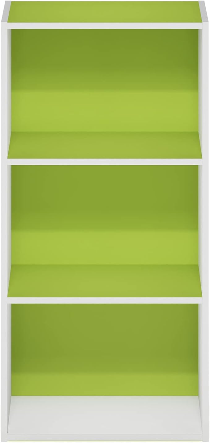 Furinno Luder 3-Tier Open Shelf Bookcase, Green/White-NeatNest