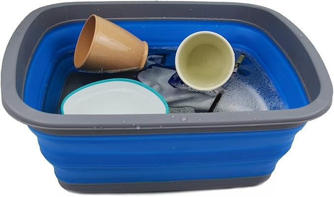 SAMMART 10L (2.6 Gallon) Collapsible Tub-Foldable Dish Tub-Portable Washing Basin-Space Saving Plastic Washtub (Dark Grey/Blue, 1)-NeatNest