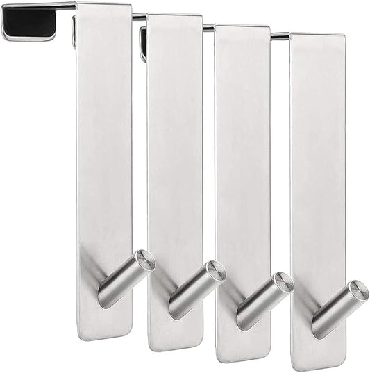 Over The Door Hooks,(4 Pack) Wide 1-3/8" Fit Thick Door, Door Hanger Heavy Duty Stainless Steel 304 Hold Up to 100Lbs, Single Door Hook for Kitchen, Bedroom(Silver)