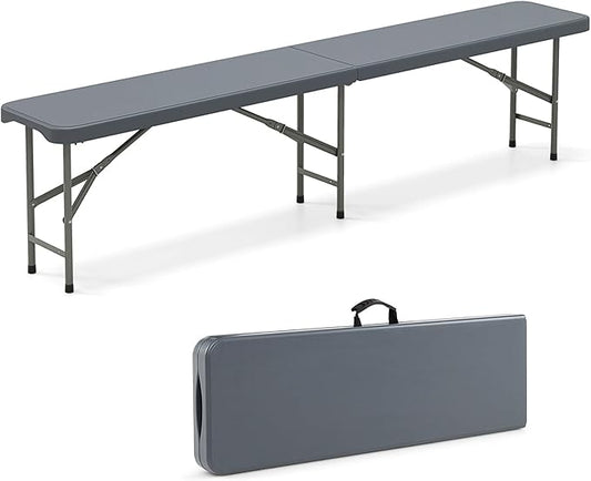 Goplus 6 Feet Plastic Folding Bench, Portable Foldable Bench Seat with 1320 LBS Capacity, HDPE Thickened Long Seat with Handle & Lock, for Outside Indoor Picnic Party Camping Dining Soccer Events-NeatNest