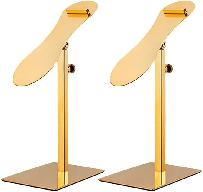 Shoe Display Stand Golden, Risers Stand Countertop Adjustable Shoe Rack Retail Supplies Stainless Steel Shoe Display, 2 Sets of Shoe Rack-NeatNest