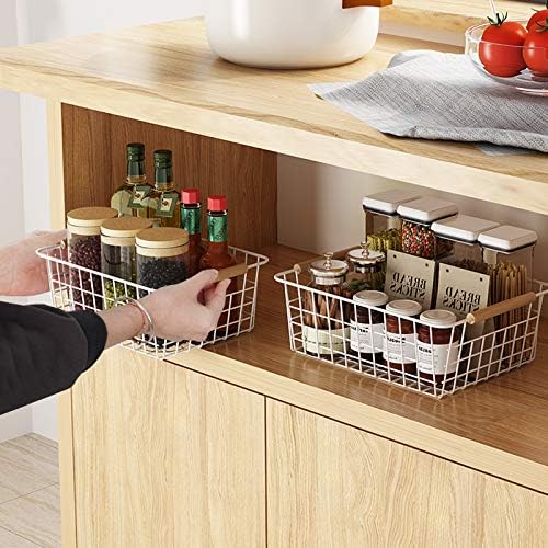 LeleCAT White Wire Baskets for Organizing with Handles，Pantry Organizers and Storage For Kitchen, Household Snack Basket for Cabinets, Closets, Bedrooms,food - Set of 4(White)-NeatNest
