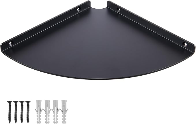11 Inch Corner Shelf - Heavy Duty 3.0mm Aluminum Alloy Wall Mounted Floating Shelf for Bathroom, Kitchen, Living Room, Office, Bedroom & Dorm - Black