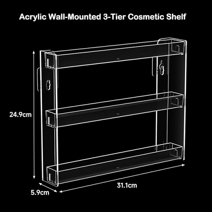 3 Layers Makeup Organizer Wall Mounted, Acrylic Invisible Floating Shelves with Anti-Slip Adhesive Backing, Sunglasses Display Rack, Nail Polish Storage, Clear (2 Pack)-NeatNest