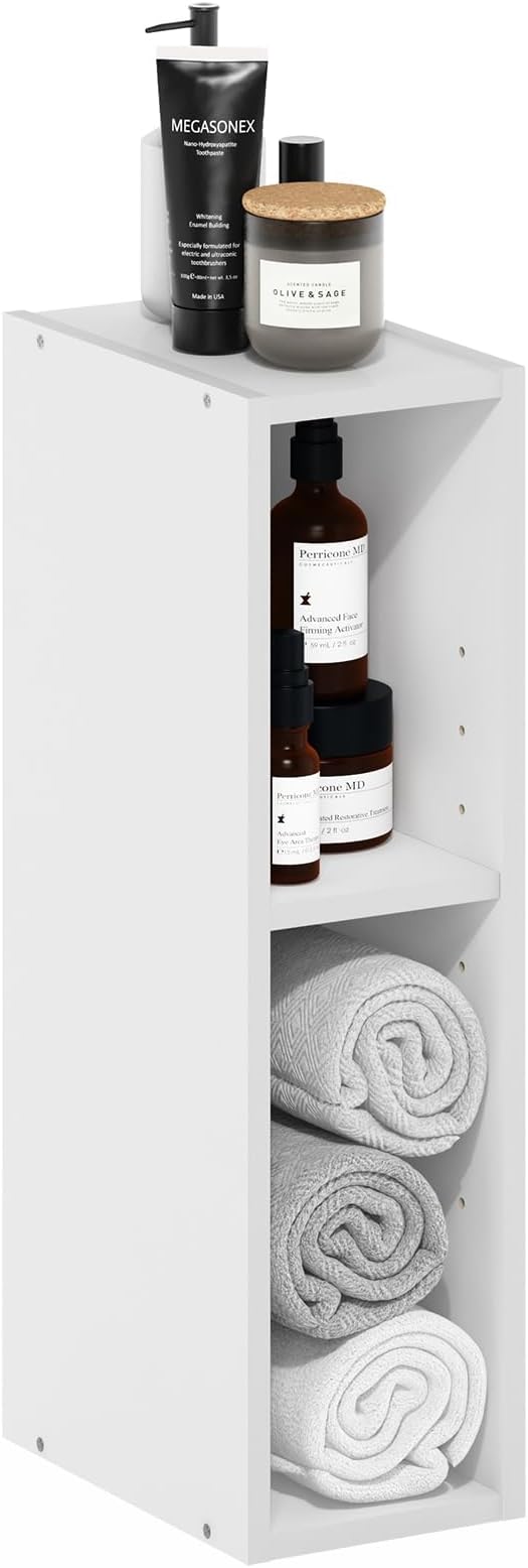 Furinno Fulda 2-Tier Space Saving Storage Shelf Bookcase, 6-Inch Width, White-NeatNest