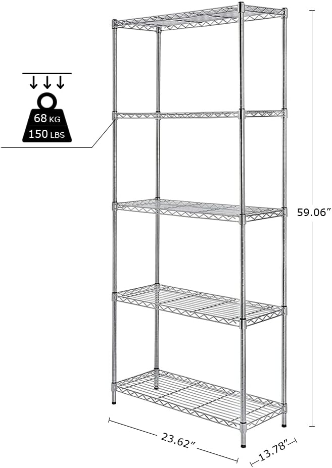 5 Tier Narrow Wire Shelving Unit with NSF Certified, Adjustable Narrow Metal Shelf, Narrow Storage Shelves for Small Spaces, Bathroom, Laundry, Kitchen, 14"D X 24"W X 59"H, 750 LBS Capacity, Chrome
