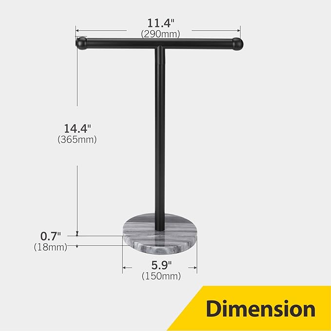 Black Hand Towel Holder Stand with Heavy Marble Base, T-Shape Towel Rack, Free-Standing for Bathroom Vanity Countertop, 304 Stainless Steel (Black)-NeatNest