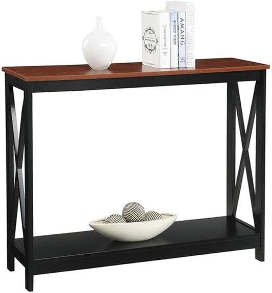 Convenience Concepts Oxford Console Table 39.5" - Farmhouse, Modern Narrow Sofa Display Accent with Storage Shelf for Transitional, Coastal Living Room, Entryway, or Hallway, Black/Cherry-NeatNest