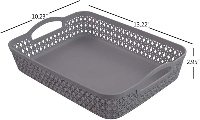 Kekow Plastic Storage Tray Basket with Handle, Set of 6, 13.22" x 10.23" x 2.95", Gray-NeatNest