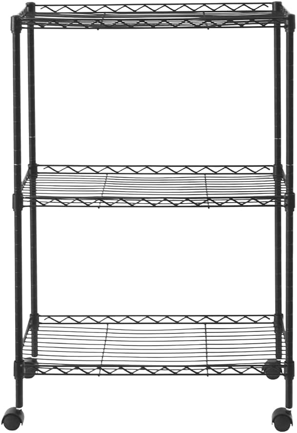 3 Tier Adjustable Storage Shelf Metal Storage Rack Wire Shelving Unit Storage Shelves for Pantry Closet Kitchen Laundry Bathroom (Black-3-Tier)