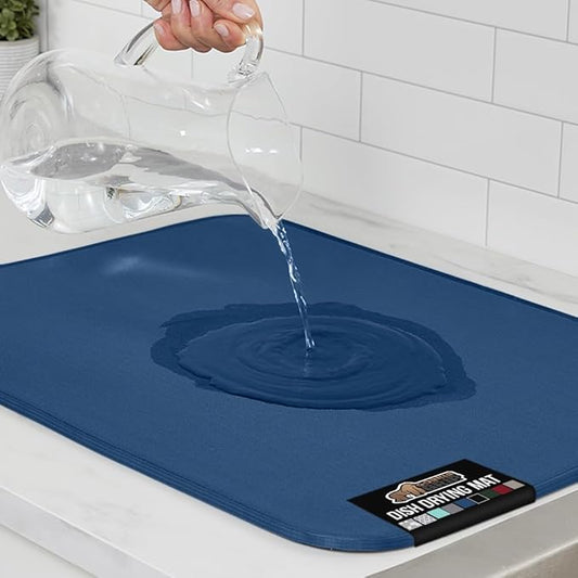 GORILLA GRIP Ultra Water Absorbent Microfiber Dish Drying Mat, 18x32, Quick Dry Thick Mesh, Slip Resistant Pad for Sink Dishes or Under Rack, Kitchen Counter Accessories, Machine Wash, Blue