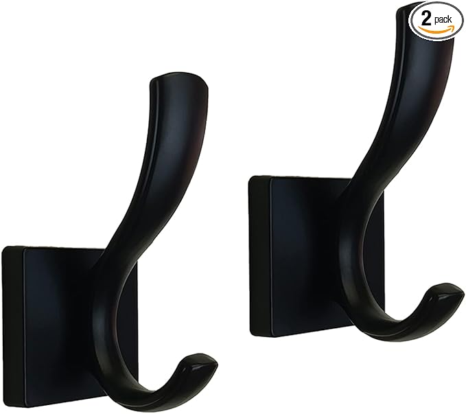 Black Coats Towels Hooks,Towel Robe Clothes Coat Hooks,Heavy Duty Wall Mount Hooks for Bath Bedroom Kitchen Pool Garage Hotel,2 Pack-NeatNest