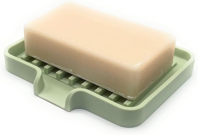 Happitasa Silicone Soap Dish Tray and Sponge Holder with Drain Chute, Pack of 2 | Bathroom and Kitchen Sink Organizer Caddy (Pistachio, 5.2"x4", 7.2 Ounces)-NeatNest