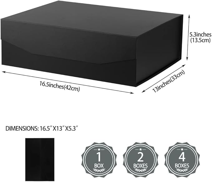 Black Extra Large Gift Box with Lid 4 Pcs 16.5 x 13 x 5.3 Inches, Gift Box large Black Gift Boxes for Presents Clothes Robe Wedding Dress Sweater,Reusable Foldable Bridesmaid Proposal Box（Matte）-NeatNest