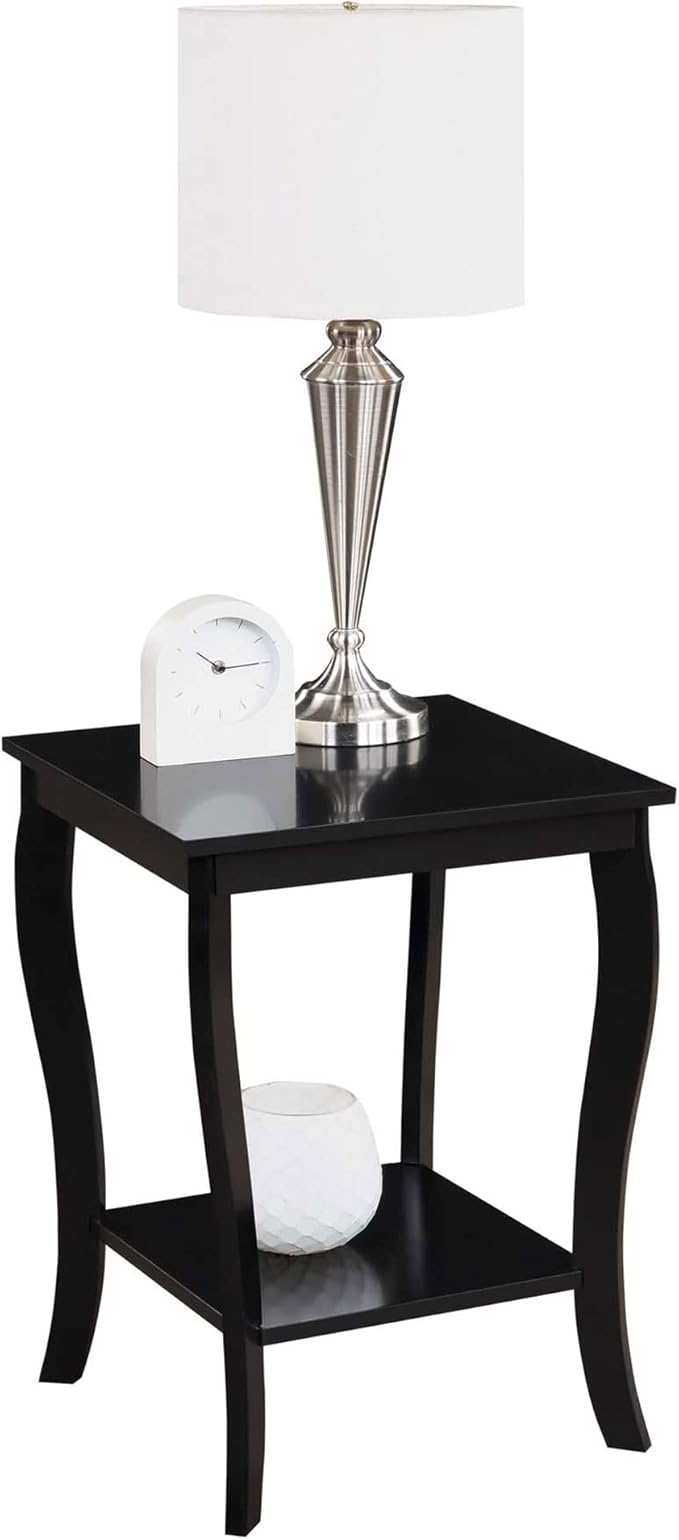 Convenience Concepts American Heritage Square End Table with Shelf, Black-NeatNest