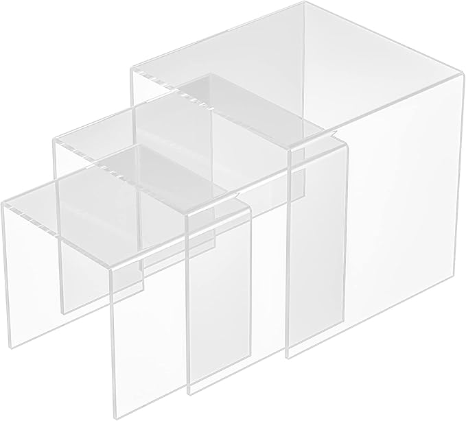 Clear Acrylic Risers 3 pcs, Square Acrylic Food Display Stands Tabletop, Display Shelf for Vendors, Collectibles, Funko Pop, Food, Glasses, Perfume, Small Plants - 5''x6''x7''-NeatNest