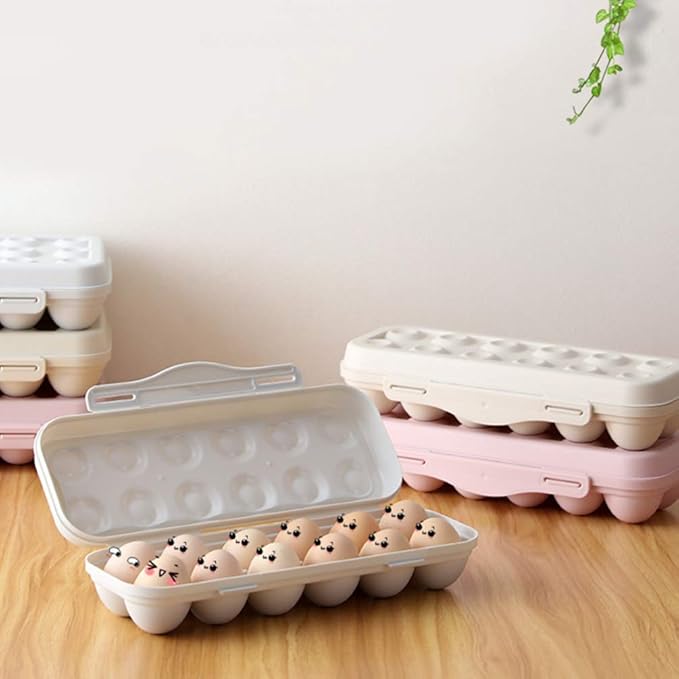 Cabilock 2pcs Portable Egg Storage Box Shatterproof Refrigerator Egg Holder Stackable Egg Tray for Practical Organization Pink