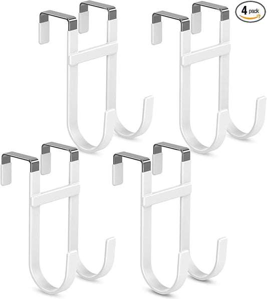 FYY Over The Door Hooks - 4 Pack Heavy Duty Dual-Hook Organizer Hanger with Non-Slip Rubber for Towels, Clothes, Hats & Bags Use in Bathroom, Bedroom, Kitchen - Fits Interior Doors Up to 1 3/8" White-NeatNest