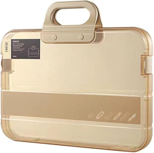 Clear Waterproof Document Storage Box with Snaps PP Files Organizer Cases for A4 Paper Magazines Notebooks School or Office Supplies (Khaki, 1pcs)
