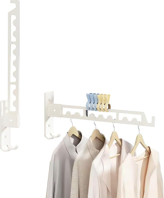 2 Pack Wall Mounted Drying Rack Foldable Clothes Drying Rack Thickened Stainless Steel Space Saving Small Clothes Rack for Laundry Bathroom Balcony Terrace Apartment Dormitory RV(White)-NeatNest