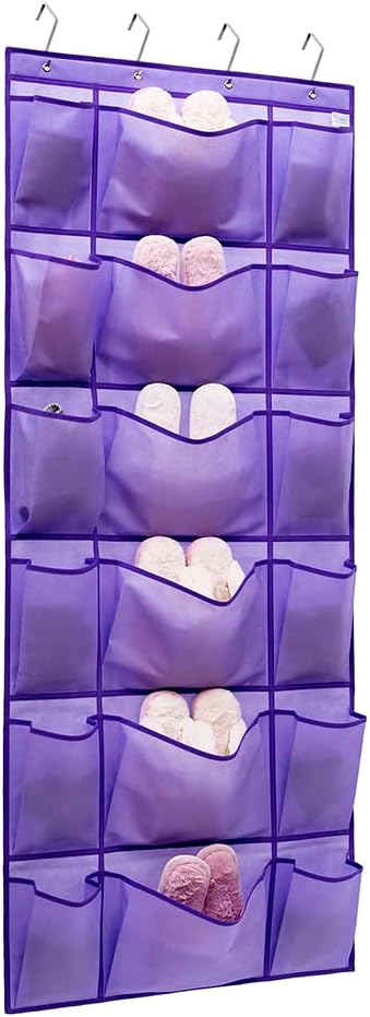 Over The Door Hanging Shoe Rack Organizer with 6 Extra Large and 12 Large Fabric Pockets Shoe Holder for Home Storage (PURPLE)-NeatNest