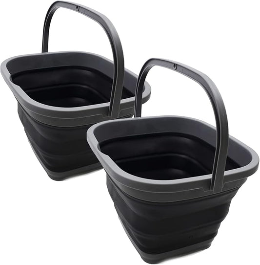SAMMART 10L (2.6 Gallon) Collapsible Rectangular Handy Basket/Bucket (Grey/Black (Set of 2))-NeatNest