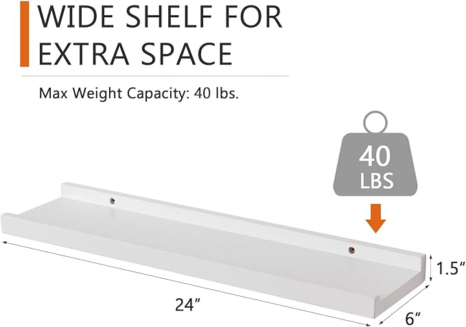 Floating Shelf White Oak Wood Wall Shelves 24 Inch (Upgrade Width 6"), Display Picture Ledge Shelf for Bedroom Living Room Bathroom Office Kitchen Wall Storage Shelves-NeatNest